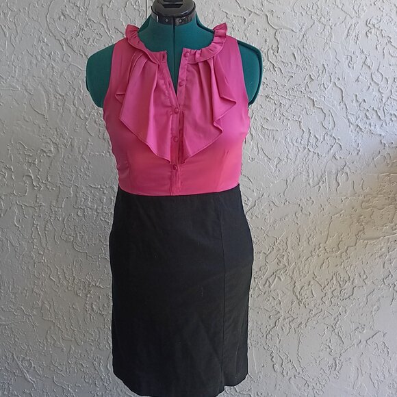 Rampage sleeveless halter ruffle hot pink black  knee length dress  11 - Picture 3 of 7